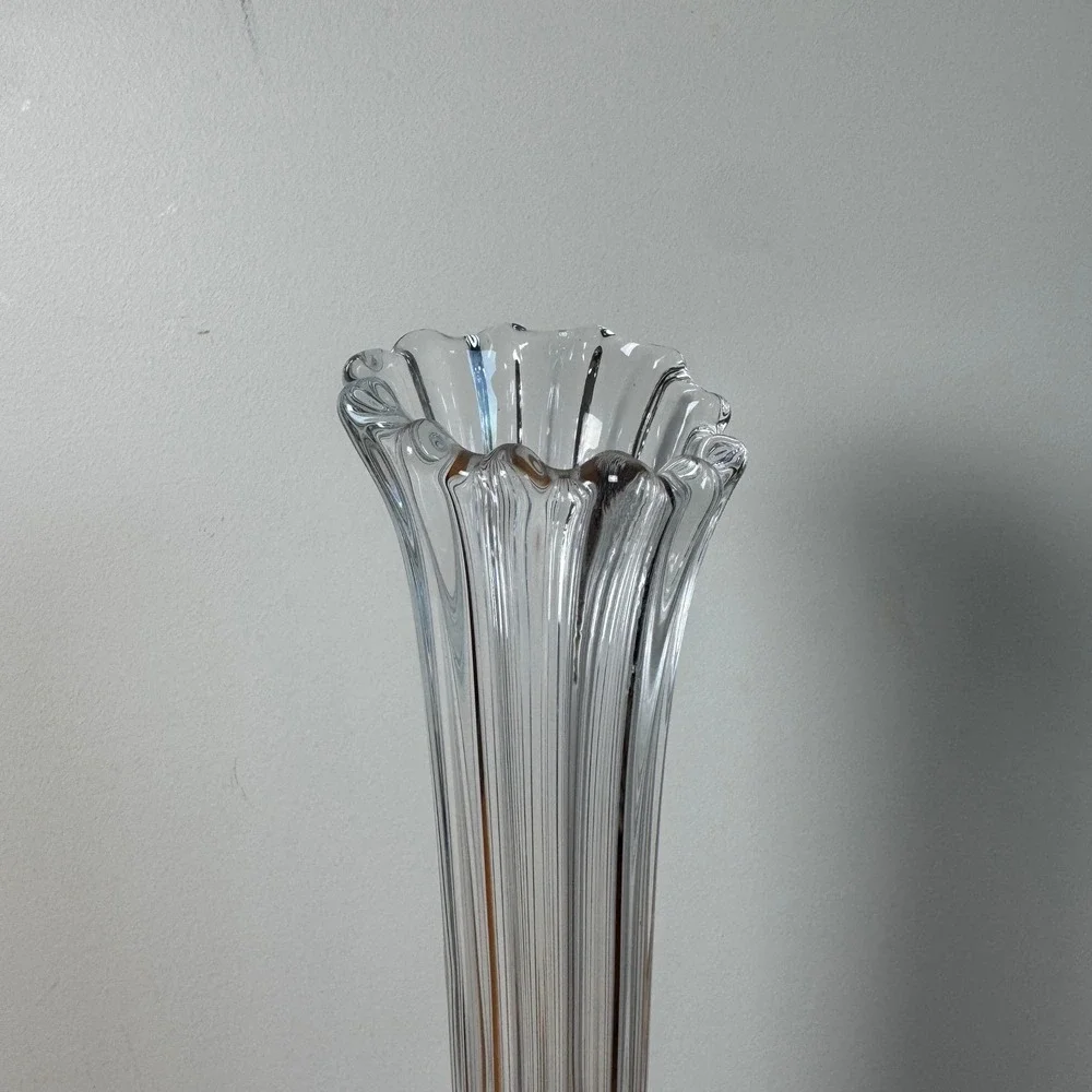 Hoosier Tall‎ Clear Ribbed Glass Vase Trumpet Flower Bud Vase Home Decor Accent